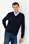 Men's Navy Blue V-Neck Sweater 50277090-Vr033