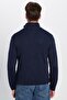 Men's Slim Fit Slim Fit Dobby Zippered Navy Blue Stand Collar Sweater - 5