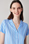 Blue Stripes Button down Shirt Shorts Pajama Set - 2