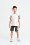 Boys' T-Shirt Shorts Set with Checkerboard Pattern on Sleeves - 2