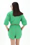 Cotton Linen Shorts Shirt Women's Two Piece Set - Green - 7