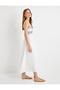 Midi Dress with Straps, Heart Collar, Crochet Detail, Viscose Blend - 2
