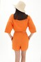 Cotton Linen Shorts Shirt Women's Two Piece Set - Orange - 7