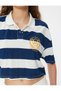 Color BlocKed Polo NecK Oversize Crop T-shirt - Short Sleeve - 5
