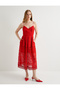 Lace Evening Dress Floral Midi Length Spaghetti Strap Sweetheart Neck Pocketed - 3