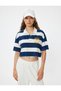 Color BlocKed Polo NecK Oversize Crop T-shirt - Short Sleeve - 3