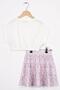 Pink Color Girls' Skirt Set with Elastic Waist and Double Sleeves with Flowers - 4
