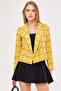 Women's Mustard-Black Double Breasted Collar Tweed Crop Jacket Arm-24K 001014 - 3
