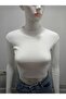White Ribbed Half Turtleneck Camisole Crop Body Darkalip Long Sleeve Knitted Blouse - 2