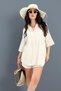Cotton Linen Shorts Shirt Women's Double Suit - Stone - 2