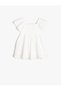 Dress with Ruffles and Embroidered Flowers, Cotton - 2