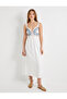 Midi Dress with Straps, Heart Collar, Crochet Detail, Viscose Blend - 3