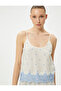Strappy Pajama Top with Floral Embroidery and U-Neck