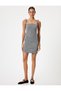 Mini Dress Gingham Rope Strap A-Line Bow Detail Ruched Neck - 3