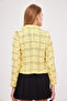 Women's Yellow-Black Double Breasted Collar Tweed Crop Jacket Arm-24K 001014 - 8