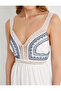 Midi Dress with Straps, Heart Collar, Crochet Detail, Viscose Blend - 5