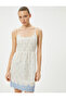 Mini Nightgown with Straps, Embroidered, U-Neck, Gathered Waist, Cotton - 2