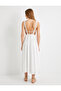 Midi Dress with Straps, Heart Collar, Crochet Detail, Viscose Blend - 4