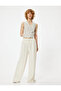 Wide Leg Trousers with Lace-Up Waist in Viscose Blend - 2