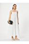 Long Beach Dress with String Straps and Tie Detail, Cotton