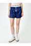 Shiny Pique Fabric - Mini Shorts, Double Waist and Laces, Color Block - 3