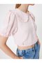 Balloon Sleeve Crop Blouse Wide Baby Collar Buttoned Cotton - 5