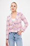 Women's Light Pink Double Breasted Collar Tweed Crop Jacket ARM-24K001014
