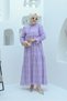 Lilac Embroidery Long Hijab Dress - Tassel and Guipure Detail - 4