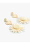 Straw Earrings - Floral Pattern, Heart Detail and Dangle - 3