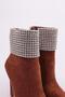 Women's Pointed Toe Crystal Stone Thin Heeled Boots Brown Suede 536103247 - 4
