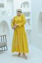 Mustard Brode Tassel Detailed Laced Long Women's Hijab Dress - 2