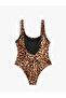 Leopard Swimsuit U Neck Thick Strap - 3