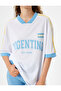 Oversize Sports T-Shirt Slogan Printed V-Neck Bias Short Sleeves - 5