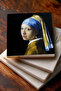 The Scream, Girl with a Pearl Earring, Gustav Klimt Golden Tears, Da Vinci Mona Lisa Stone Coaster Set - 3