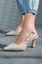 Women's Open Back Short Heeled Shoes Niola Beige Denim - 4