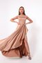 Women's Powder Boat Neck Satin Evening Dress & Graduation Dress - 3