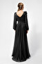 Women's Black Slim Fit Double-Breasted Collar Glitter Long Flared Evening Dress - 5