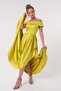 Women's Oil Green Boat Neck Satin Evening Dress & Graduation Dress - 3