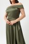 Women's Khaki Boat Neck Plus Size Satin Evening Dress & Graduation Dress - 4