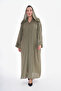 Hijap Khaki Green Hooded Shimmering Fabric Stone Detailed Hidden Snap Fastener Abaya Ferace Standard 38-44 - 4