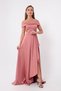 Women's Salmon Boat Neck Satin Evening Dress & Graduation Dress - 2