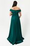 Women's Emerald Green Boat Neck Plus Size Satin Evening Dress & Graduation Dress - 5
