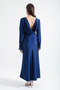 Women's Navy Blue Back Low-cut Midi Satin Evening Dress - 5