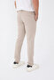 Men's Winter Slim Fit Jogger Pants with Half Elastic Waist in Beige Fabric - 4
