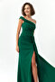 Women's Emerald Green Slim Fit One Shoulder Stone Long Evening Dress