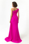 Women's Fuchsia Slim Fit One Shoulder Stone Long Evening Dress - 5