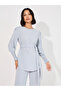 Solid Cuff Sleeves Longline Top & Wide Leg Pants Modest Set - 2