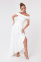 Women's White Boat Neck Satin Evening Dress & Graduation Dress - 2