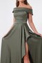 Women's Khaki Boat Neck Satin Evening Dress & Graduation Dress - 4