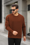 Men's Crew Neck Regular Fit Basic Sweatshirt Brown